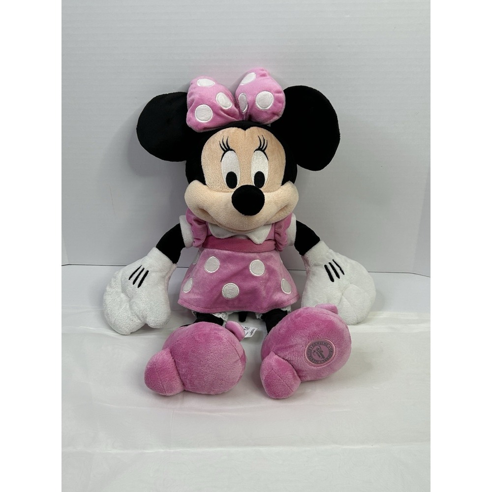 Disney Store Minnie Mouse Plush Toy Stuffed Animal Pink Polka Dot Dress Bow 16"